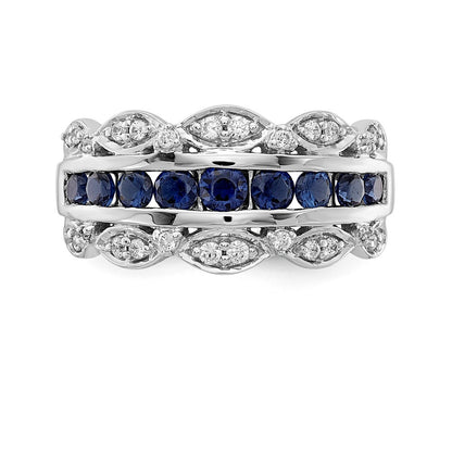 14k White Gold Real Diamond and Sapphire Fancy Ring