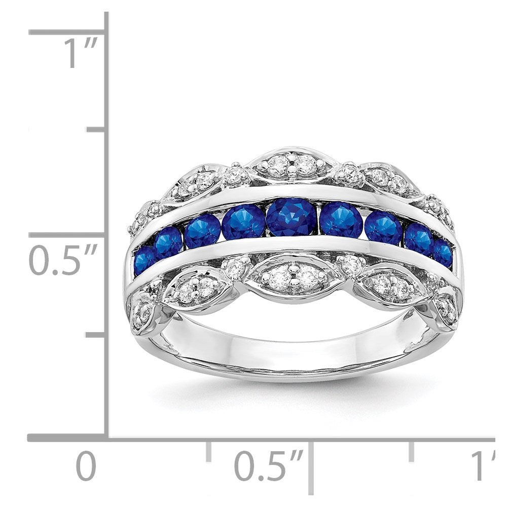 14k White Gold Real Diamond and Sapphire Fancy Ring