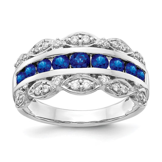 14k White Gold Real Diamond and Sapphire Fancy Ring