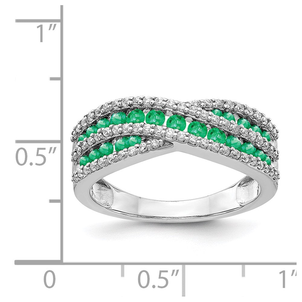 14k White Gold Real Diamond and Emerald Fancy Ring