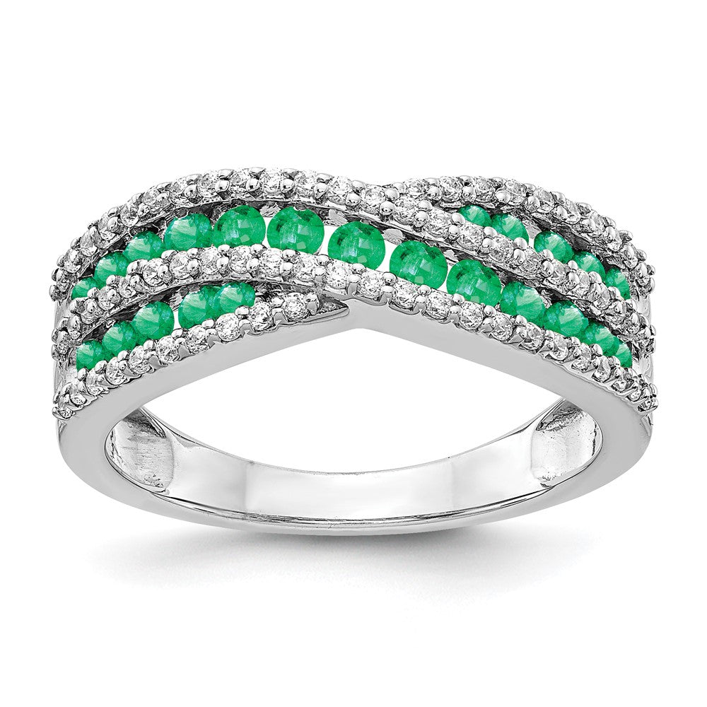 14k White Gold Real Diamond and Emerald Fancy Ring