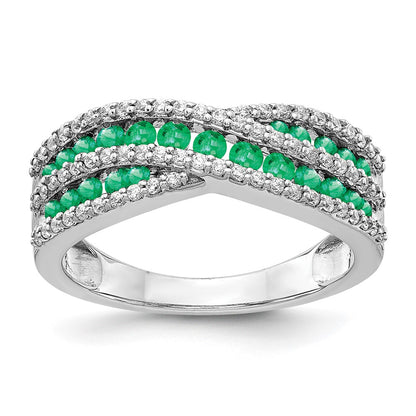14k White Gold Real Diamond and Emerald Fancy Ring