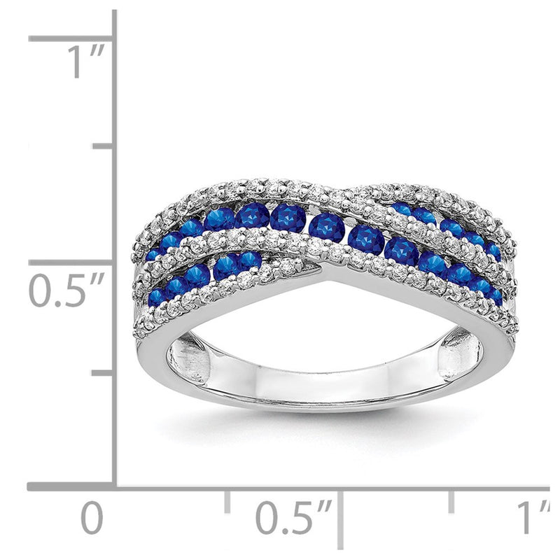 14k White Gold Real Diamond and Sapphire Fancy Ring