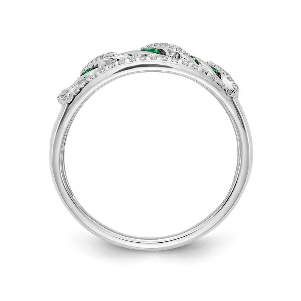 14k White Gold Real Diamond and Emerald Fancy Twist Ring