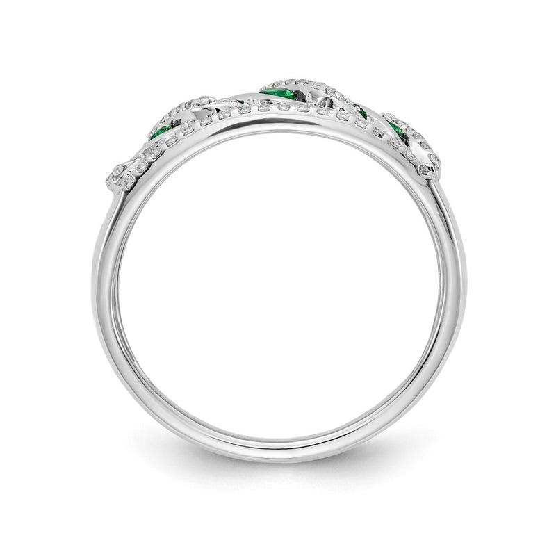 14k White Gold Real Diamond and Emerald Fancy Twist Ring