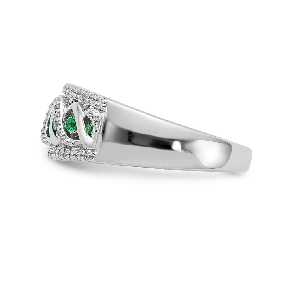 14k White Gold Real Diamond and Emerald Fancy Twist Ring