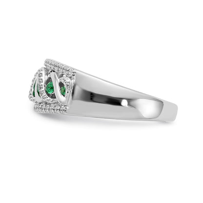 14k White Gold Real Diamond and Emerald Fancy Twist Ring