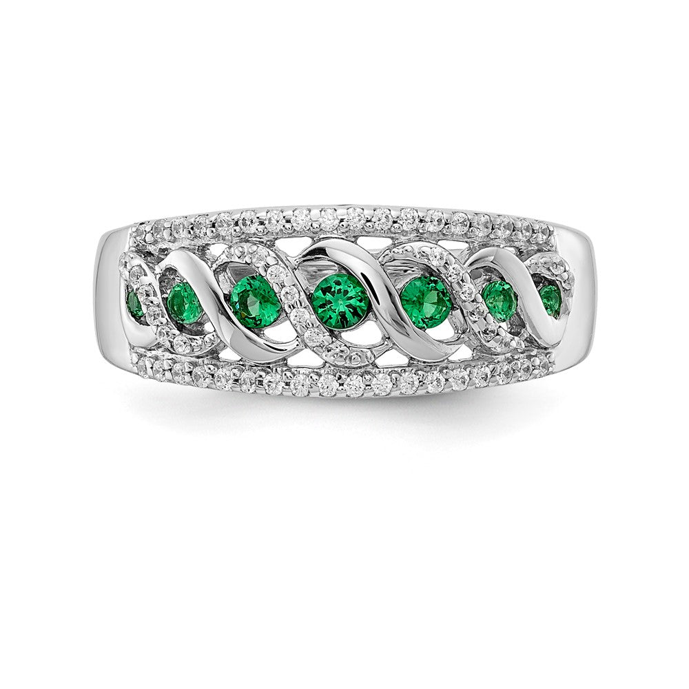 14k White Gold Real Diamond and Emerald Fancy Twist Ring