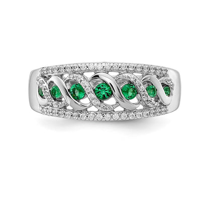 14k White Gold Real Diamond and Emerald Fancy Twist Ring