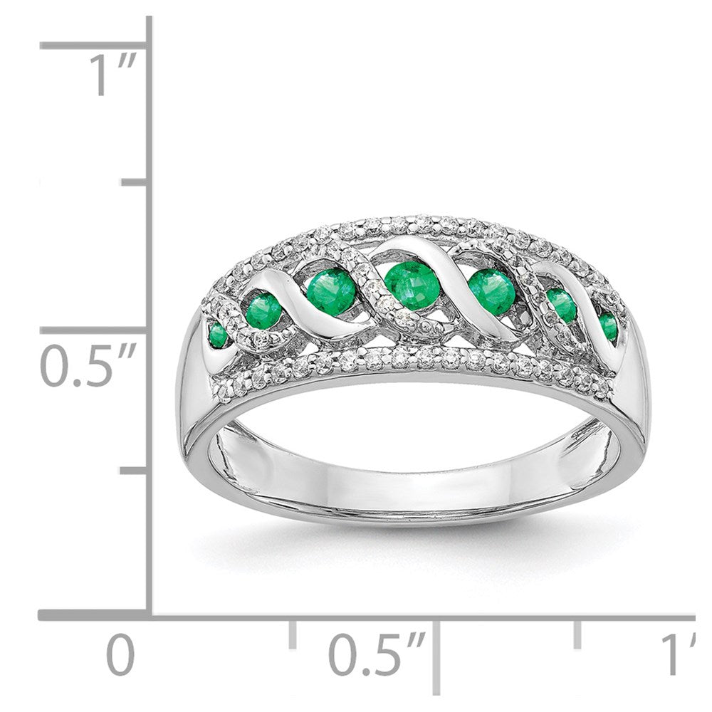14k White Gold Real Diamond and Emerald Fancy Twist Ring