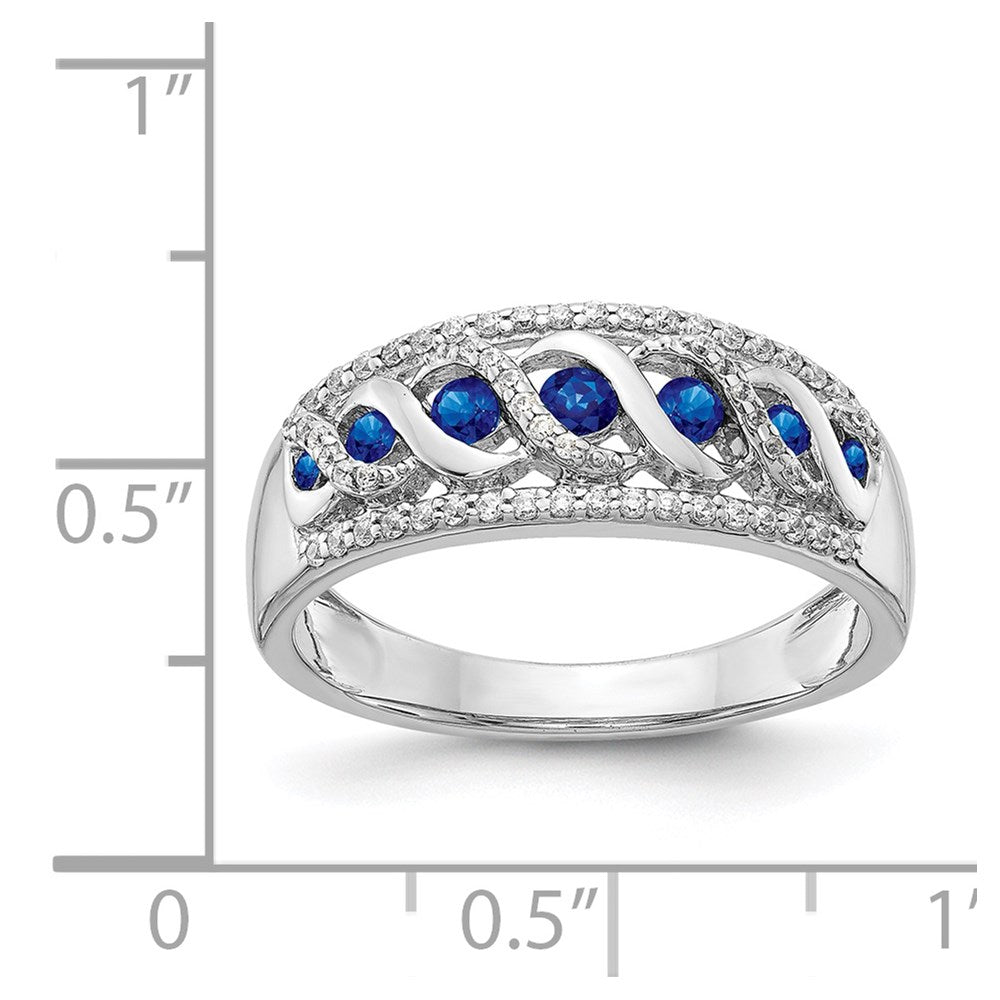 Solid 14k White Gold Simulated CZ and Sapphire Fancy Twist Ring