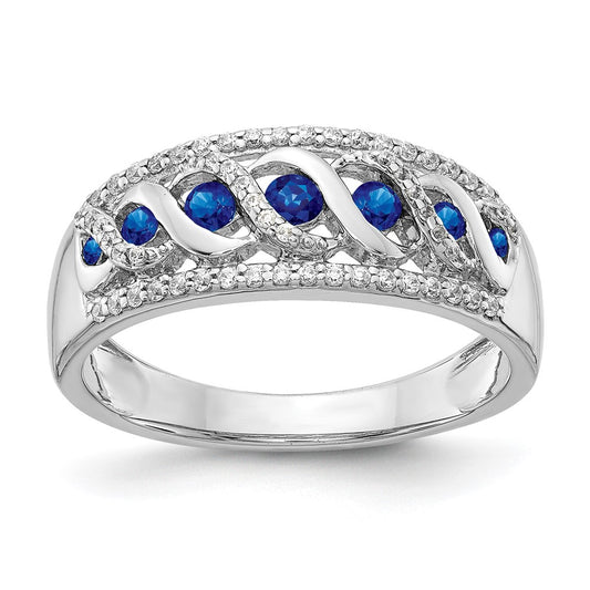 Solid 14k White Gold Simulated CZ and Sapphire Fancy Twist Ring