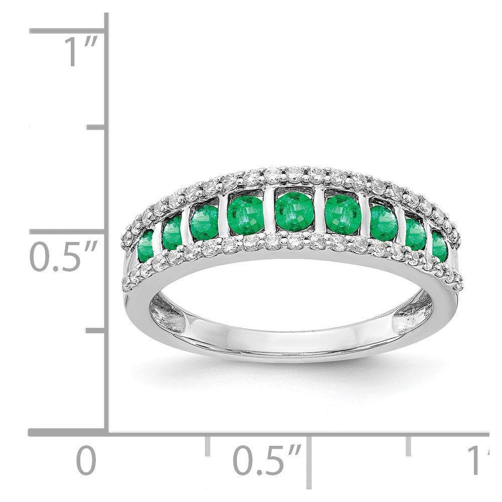 14k White Gold Real Diamond and Emerald Fancy Ring