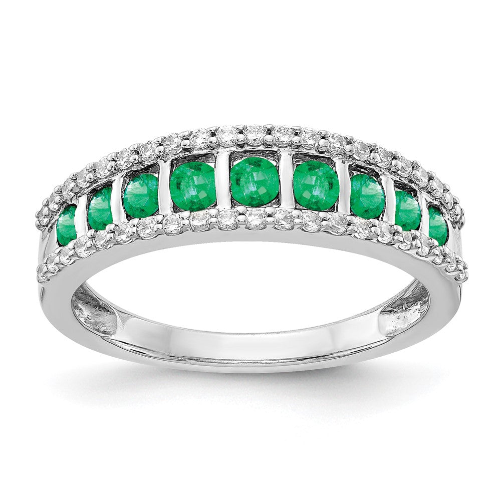 14k White Gold Real Diamond and Emerald Fancy Ring