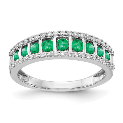 14k White Gold Real Diamond and Emerald Fancy Ring
