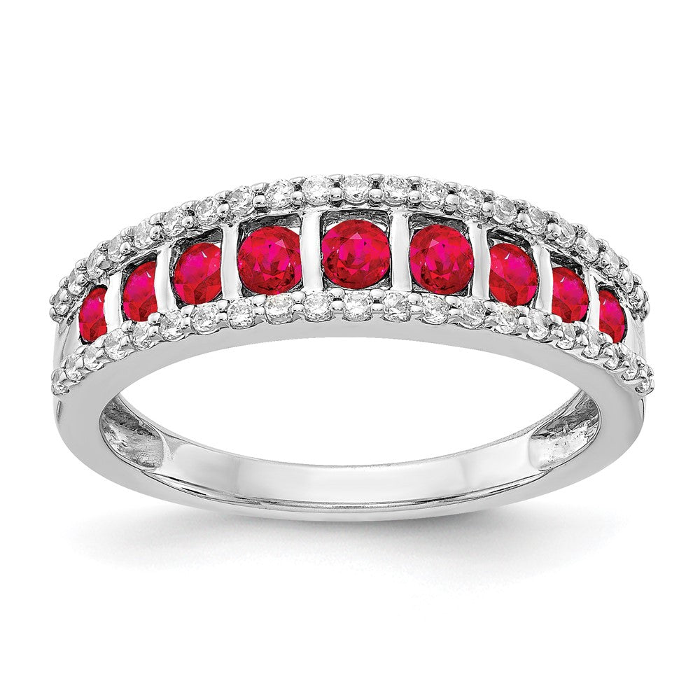 14k White Gold Real Diamond and Ruby Fancy Ring