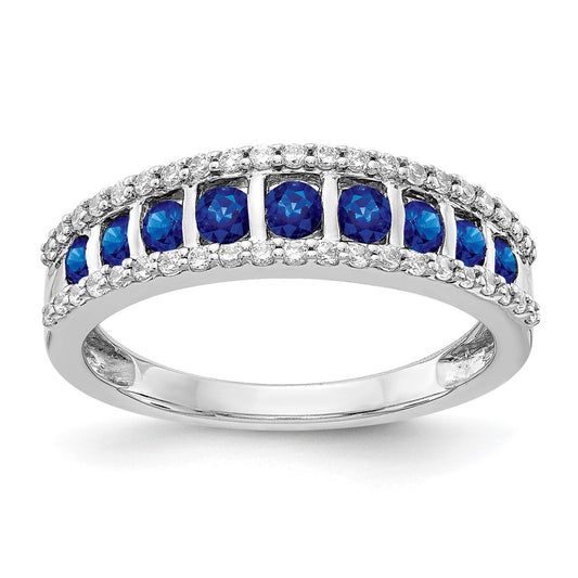 14k White Gold Real Diamond and Sapphire Fancy Ring