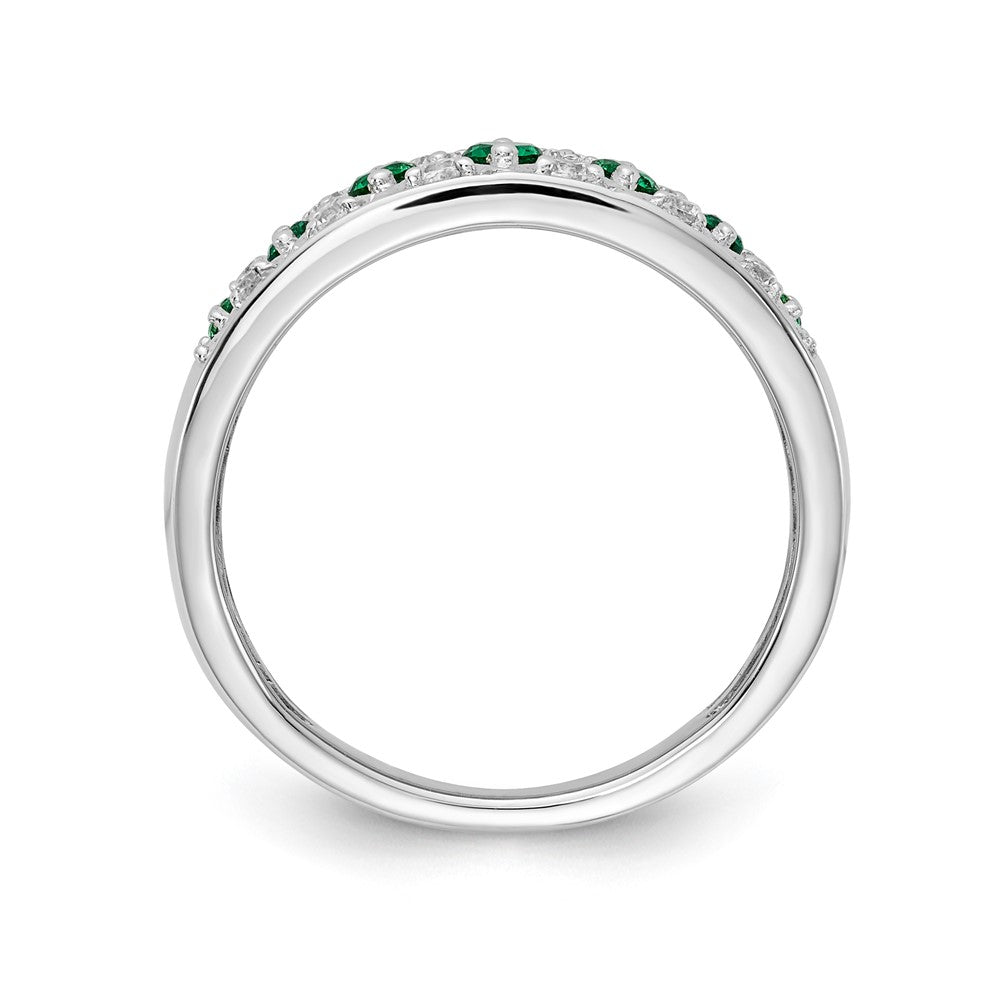 14k White Gold Real Diamond and Emerald Fancy Ring