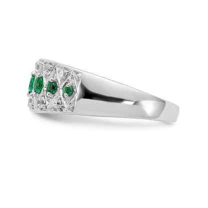 14k White Gold Real Diamond and Emerald Fancy Ring