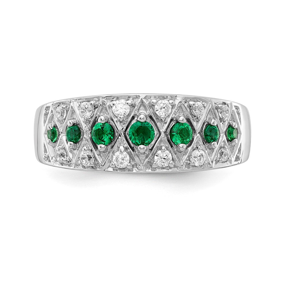 14k White Gold Real Diamond and Emerald Fancy Ring