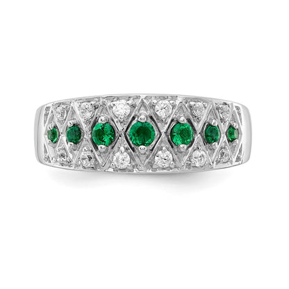 14k White Gold Real Diamond and Emerald Fancy Ring
