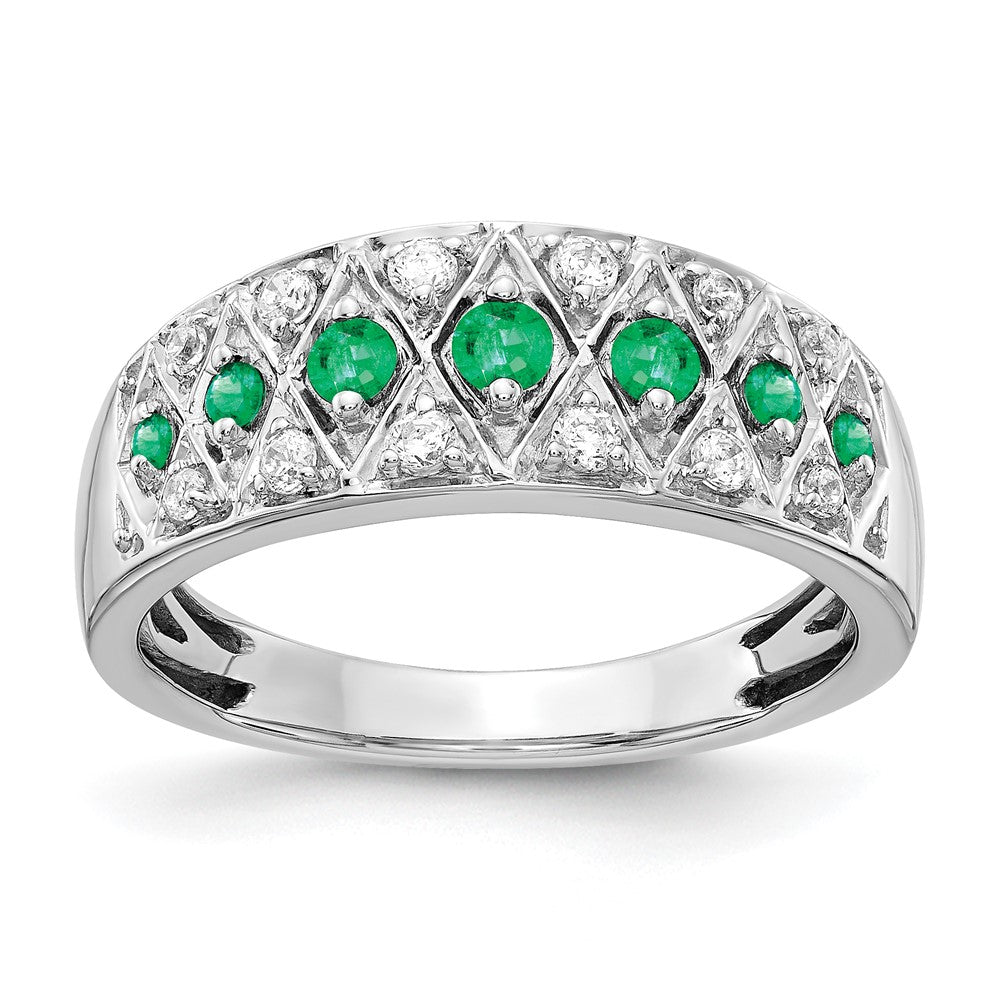 14k White Gold Real Diamond and Emerald Fancy Ring