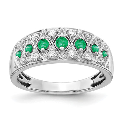14k White Gold Real Diamond and Emerald Fancy Ring