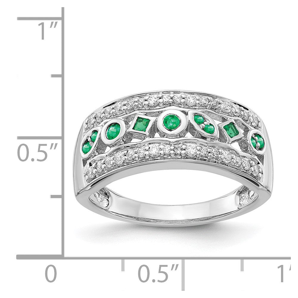 14k White Gold Real Diamond & Emerald Fancy Ring