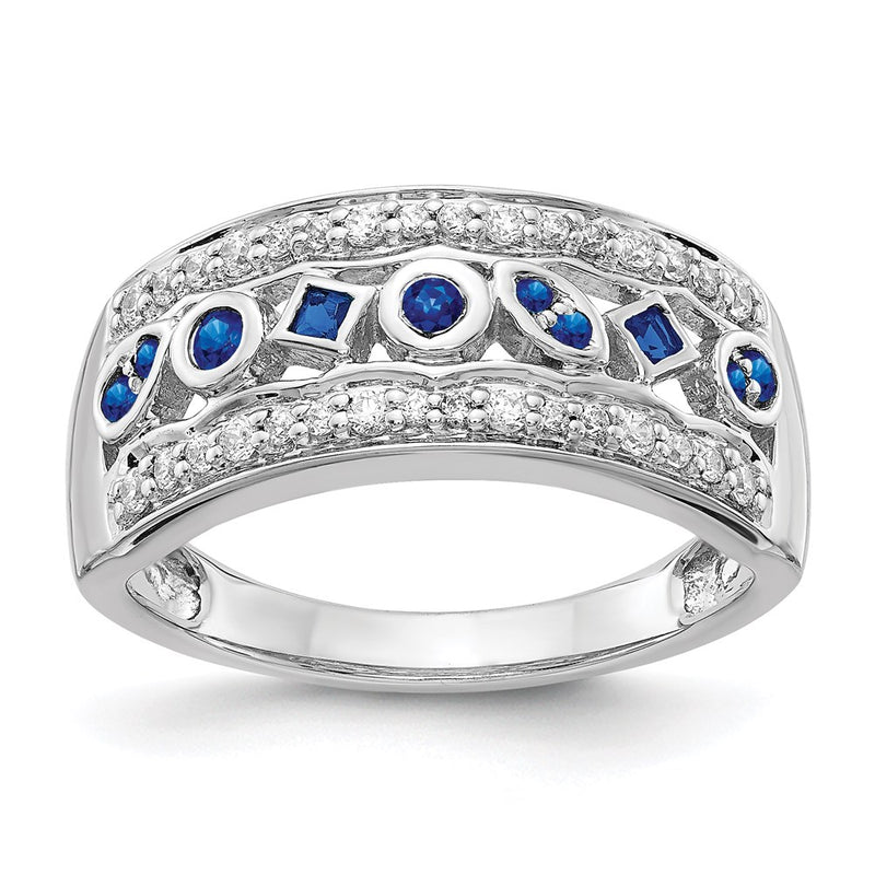 14k White Gold Real Diamond & Sapphire Fancy Ring