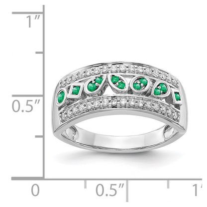14k White Gold Real Diamond & Emerald Fancy Ring