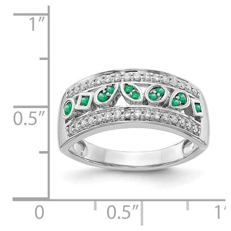 14k White Gold Real Diamond & Emerald Fancy Ring