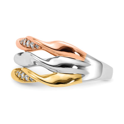 14k Tri-color Gold Real Diamond Fancy Triple Twist Ring