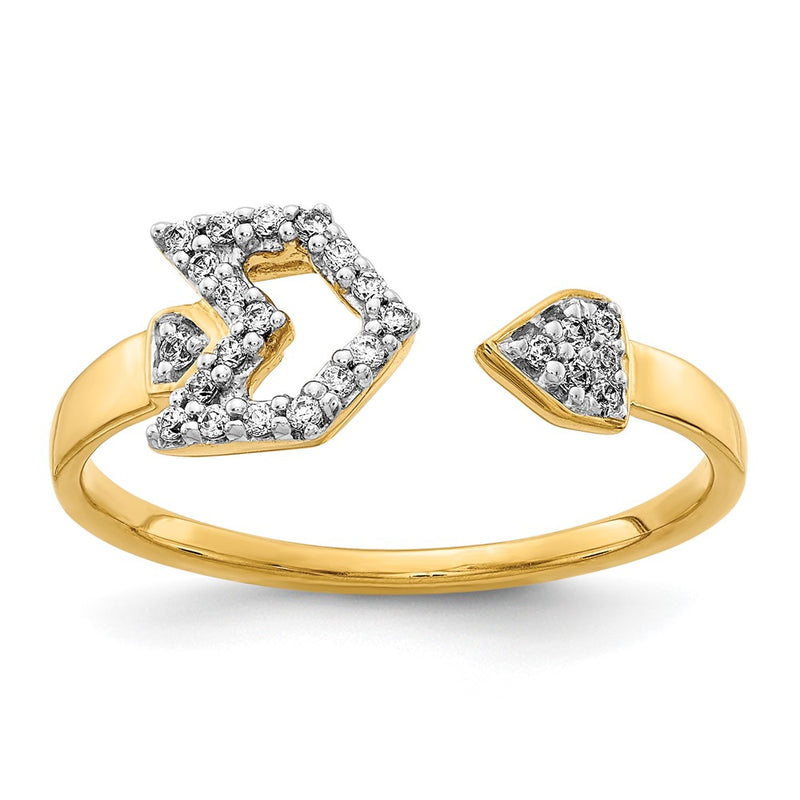 14K Yellow Gold Real Diamond Fancy Arrow Ring