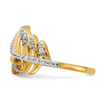 14K Yellow Gold Real Diamond Fancy Feather Ring