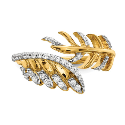14K Yellow Gold Real Diamond Fancy Feather Ring