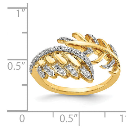 14K Yellow Gold Real Diamond Fancy Feather Ring