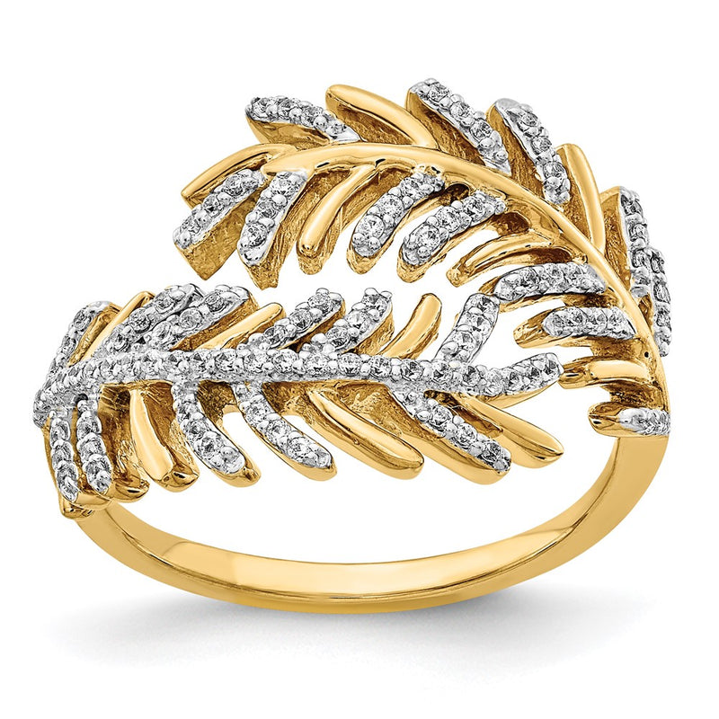 14K Yellow Gold Real Diamond Fancy Feather Ring