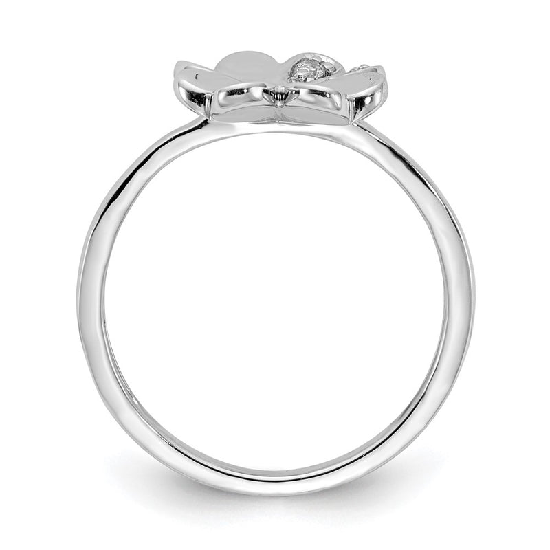 14k White Gold Real Diamond Fancy Clover Ring