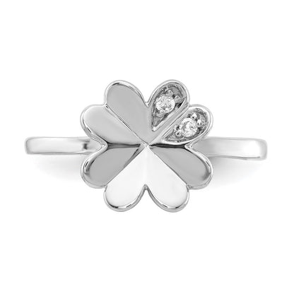 14k White Gold Real Diamond Fancy Clover Ring