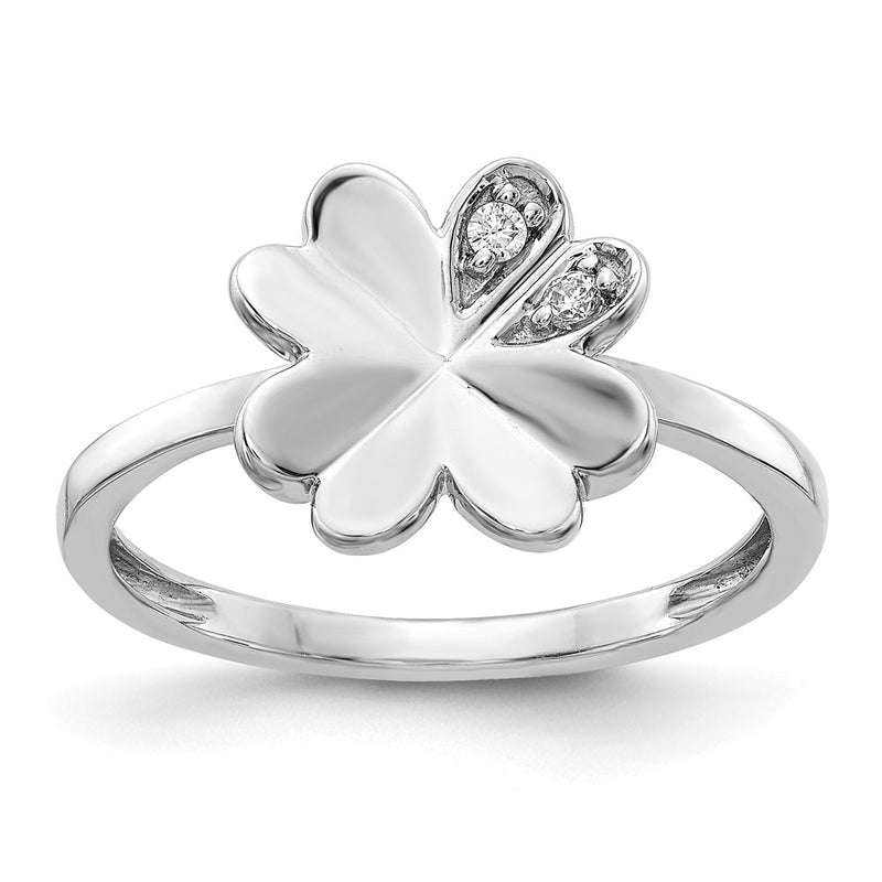 14k White Gold Real Diamond Fancy Clover Ring