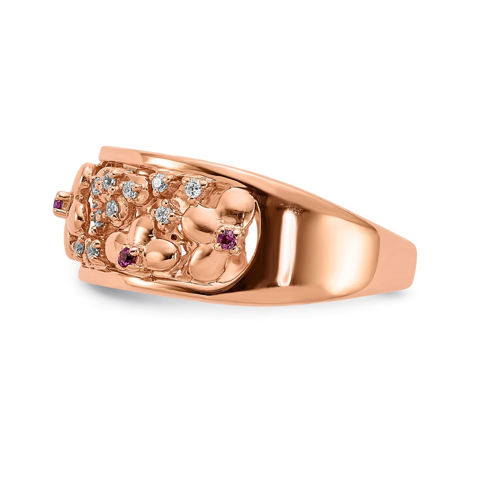 14k Rose Gold Real Diamond and Ruby Flower Ring