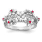 14k White Gold Real Diamond & Ruby Flower Ring