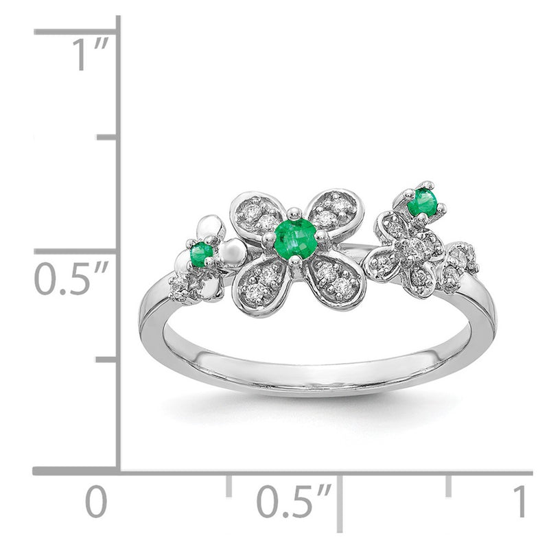 14k White Gold Real Diamond & Emerald Flower Ring