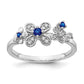 14k White Gold Real Diamond & Sapphire Flower Ring
