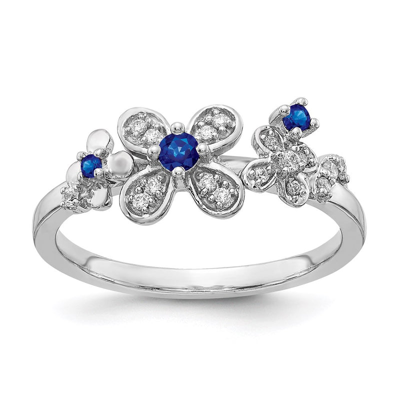 14k White Gold Real Diamond & Sapphire Flower Ring