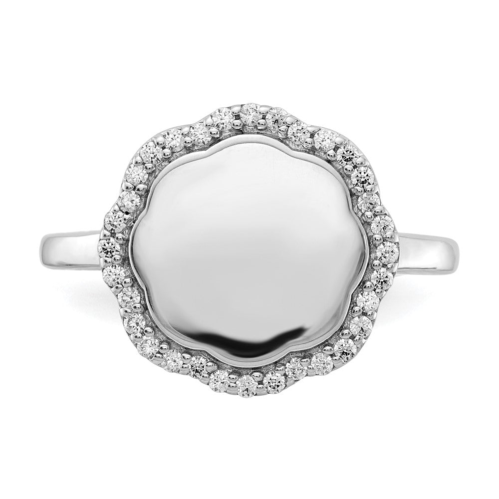 14k White Gold Real Diamond Engraveable Scalloped Ring
