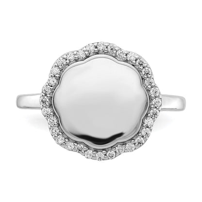 14k White Gold Real Diamond Engraveable Scalloped Ring
