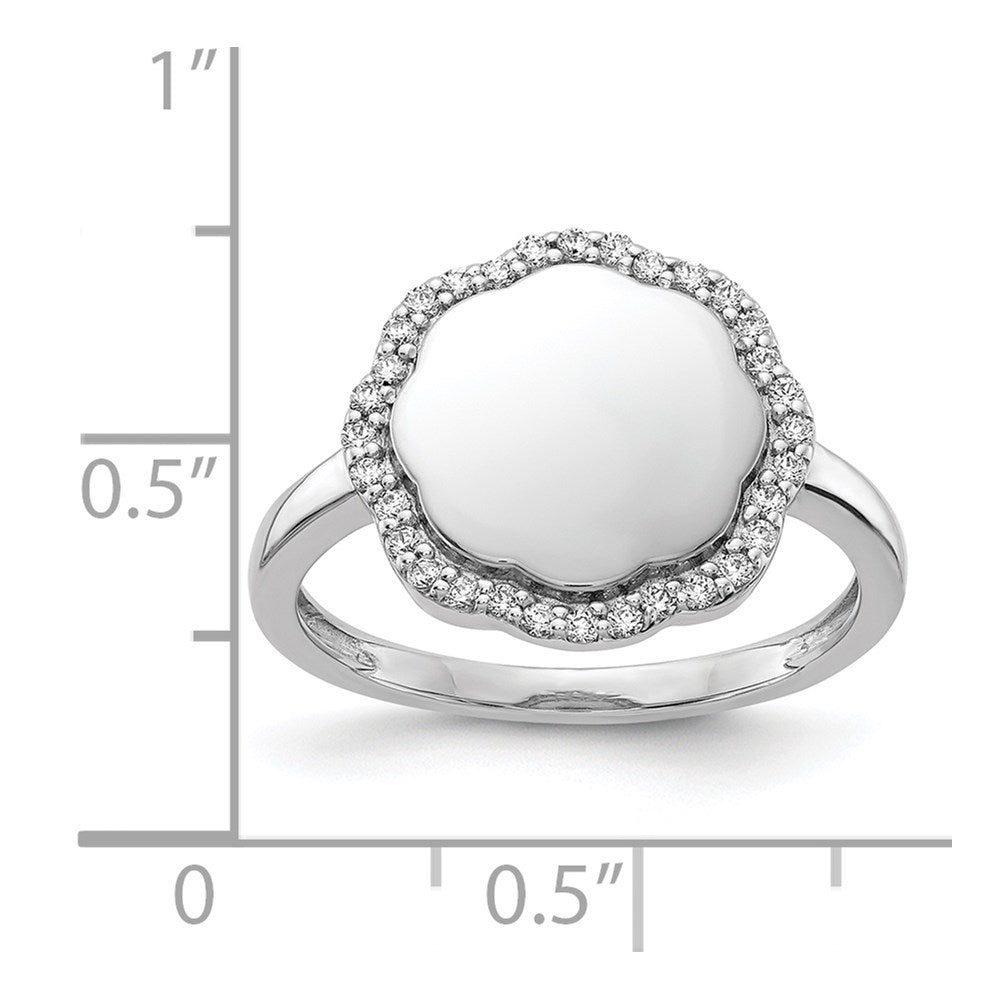 14k White Gold Real Diamond Engraveable Scalloped Ring