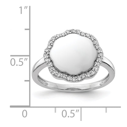 14k White Gold Real Diamond Engraveable Scalloped Ring