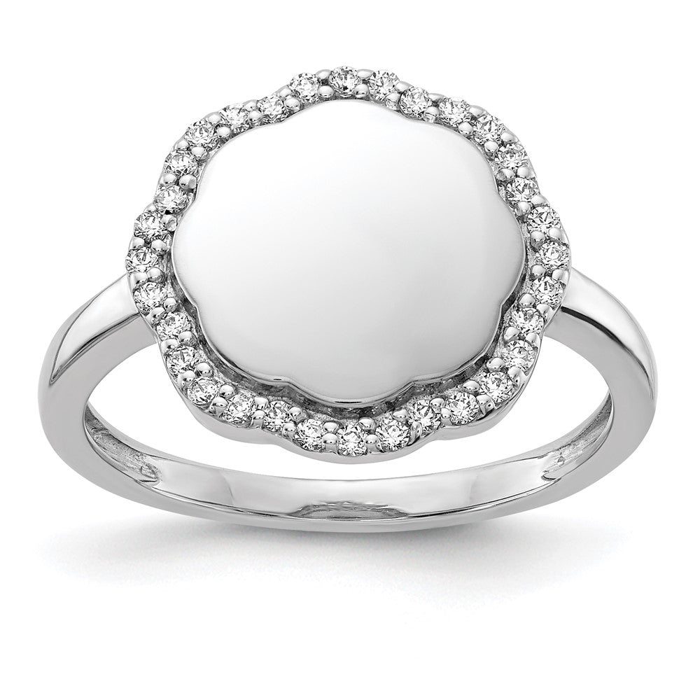 14k White Gold Real Diamond Engraveable Scalloped Ring